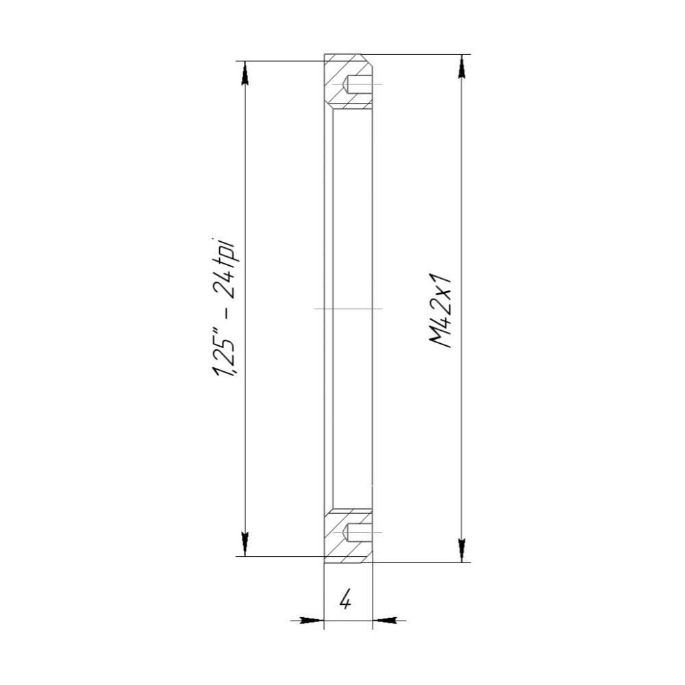 1.25″x24tpi female to M42x1 male thread adapter, flangeless