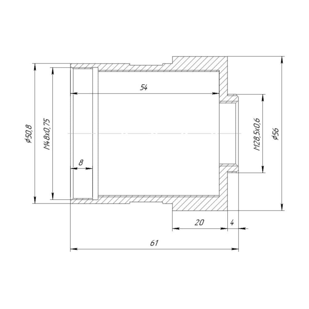 2″ telescope port to M28.5x0.6 male thread adapter