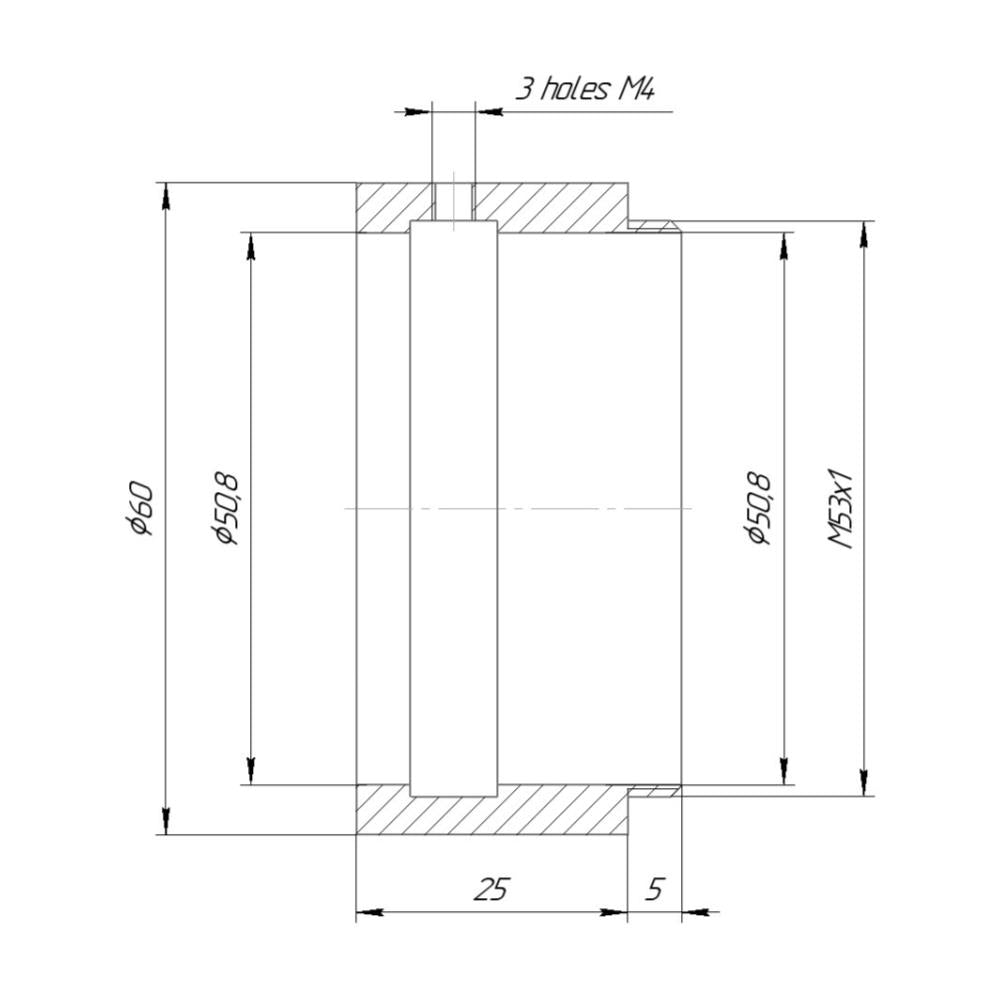 2" clamp to M53x1 male thread adapter, through
