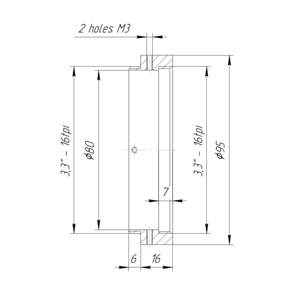 3.3"-16tpi thread extender tube (16mm long)