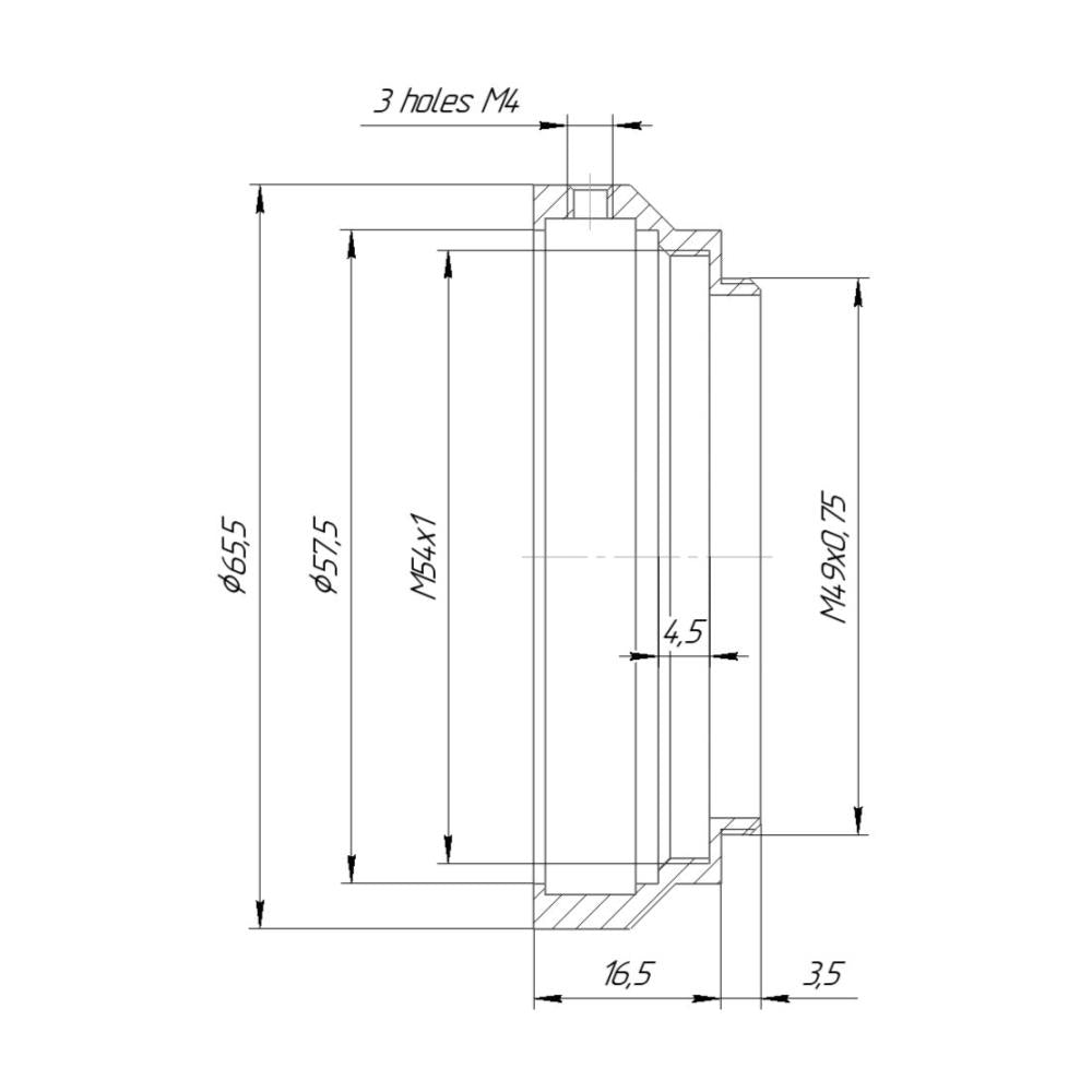 57.5mm clamp to M49x0.75 male thread adapter for Kowa 2x Anamorphic