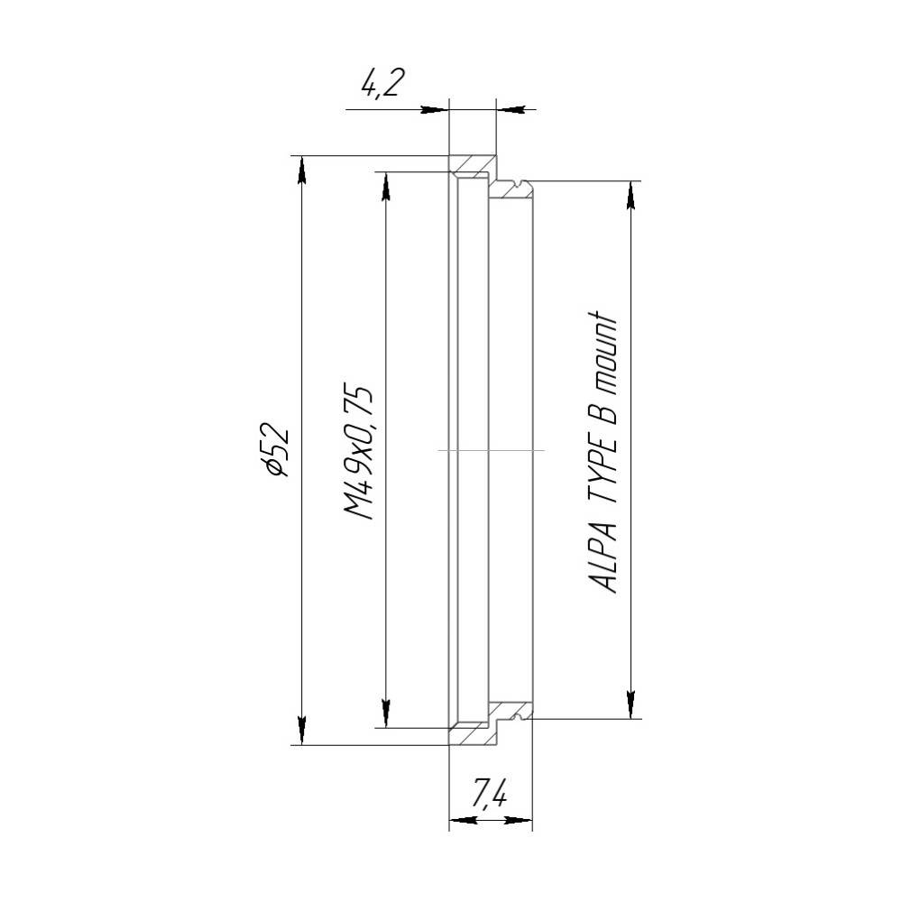 Alpa Type B to M49x0.75 female thread adapter