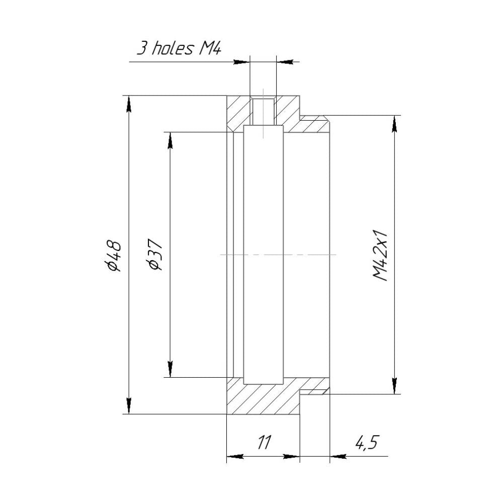 37mm clamp to M42x1 male thread adapter, long