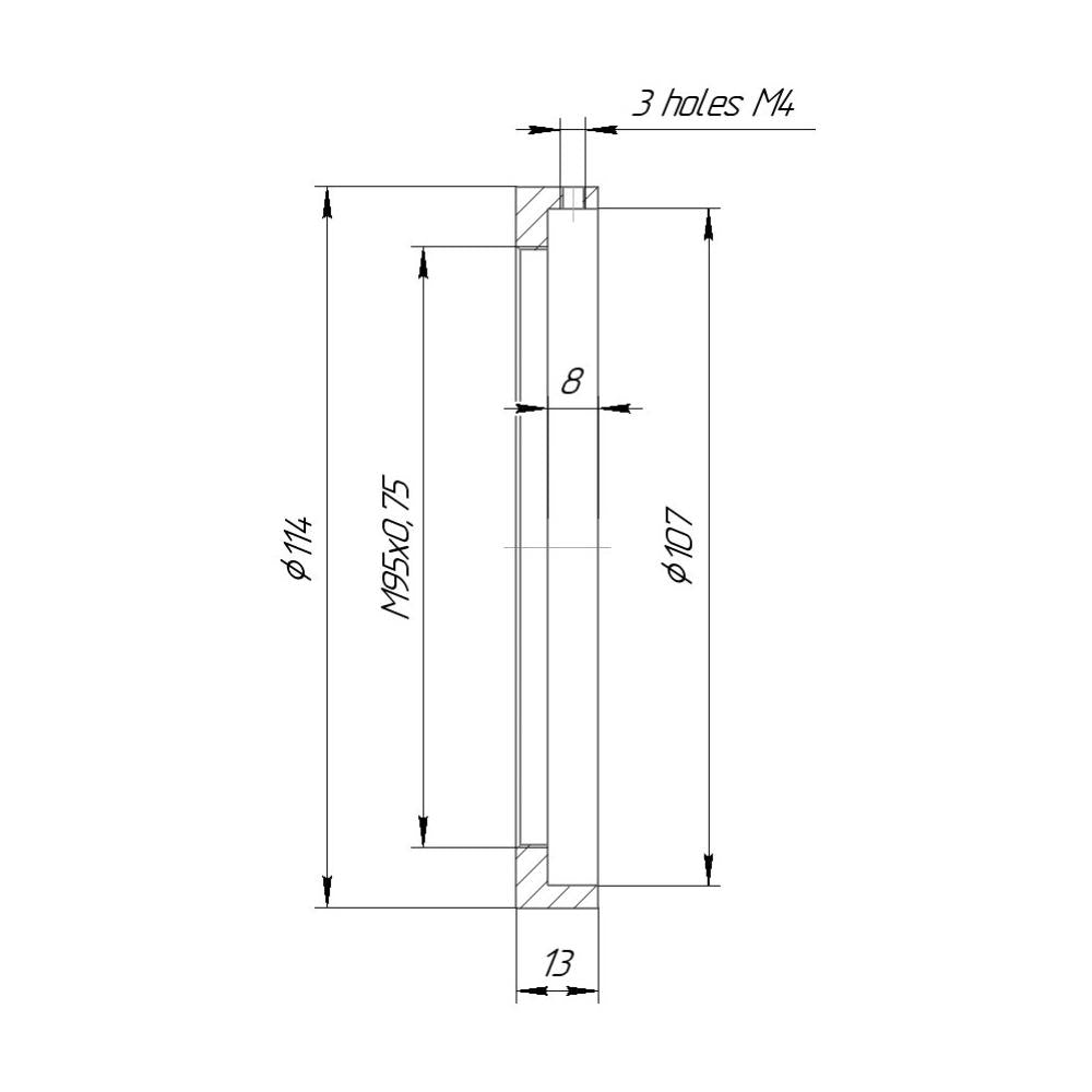 107mm clamp to M95x0.75 female thread adapter with 114mm outer diameter