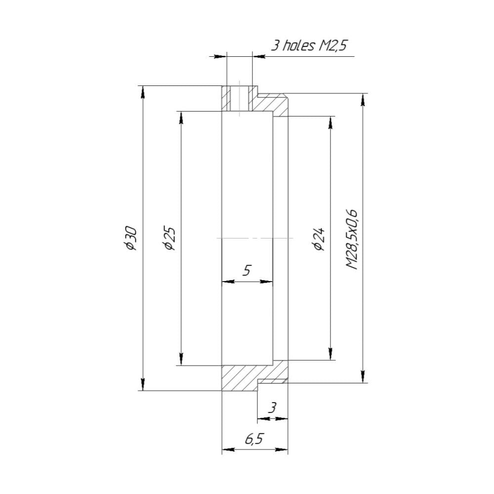 25mm clamp to M28.5x0.6 male thread adapter