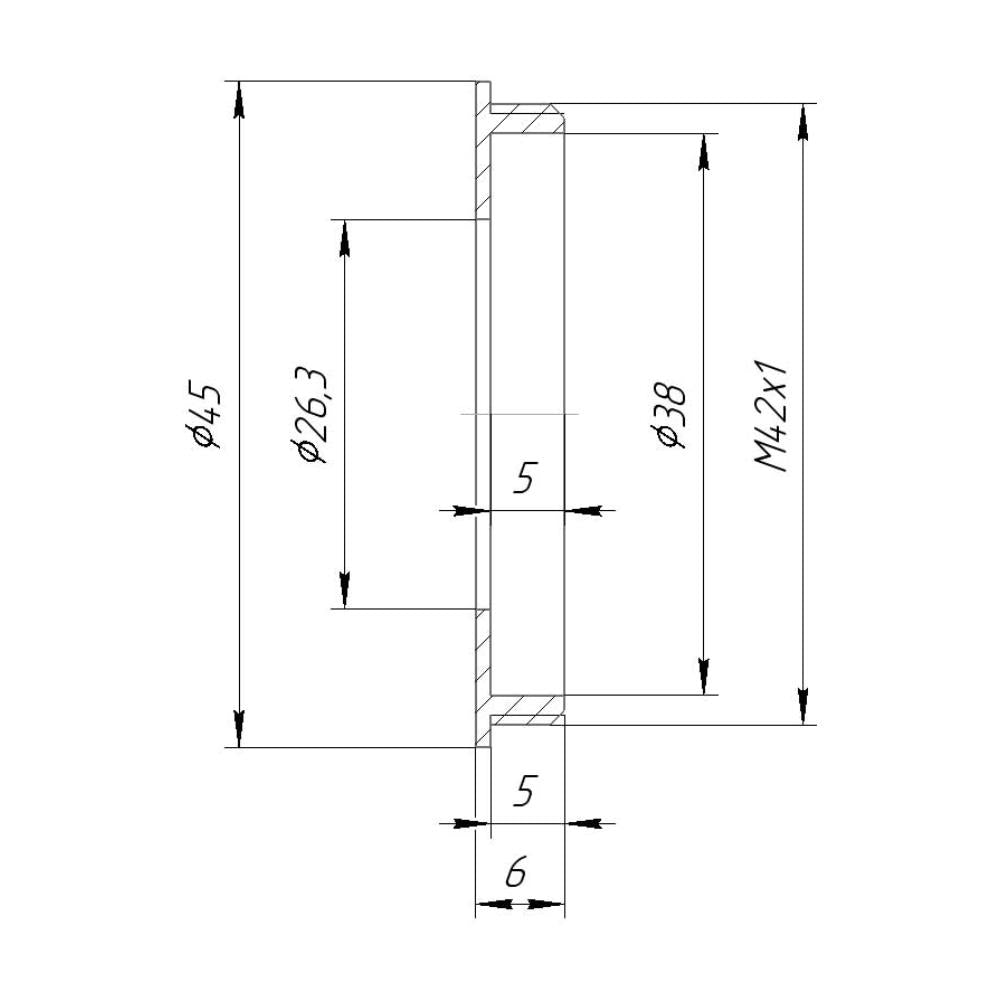 26.3mm bore to M42x1 male thread adapter