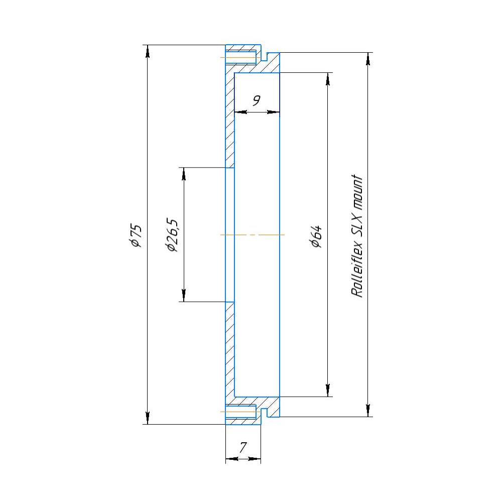 26.5mm bore to Rolleiflex SLX mount adapter for Compur #00 shutters