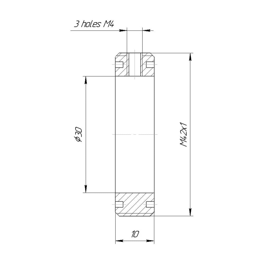 30mm clamp to M42x1 male thread adapter, flangeless