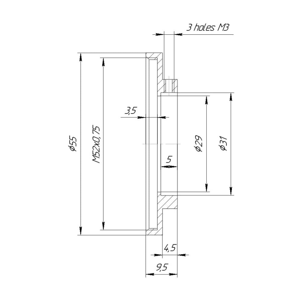 31mm clamp to M52x0.75 female thread adapter