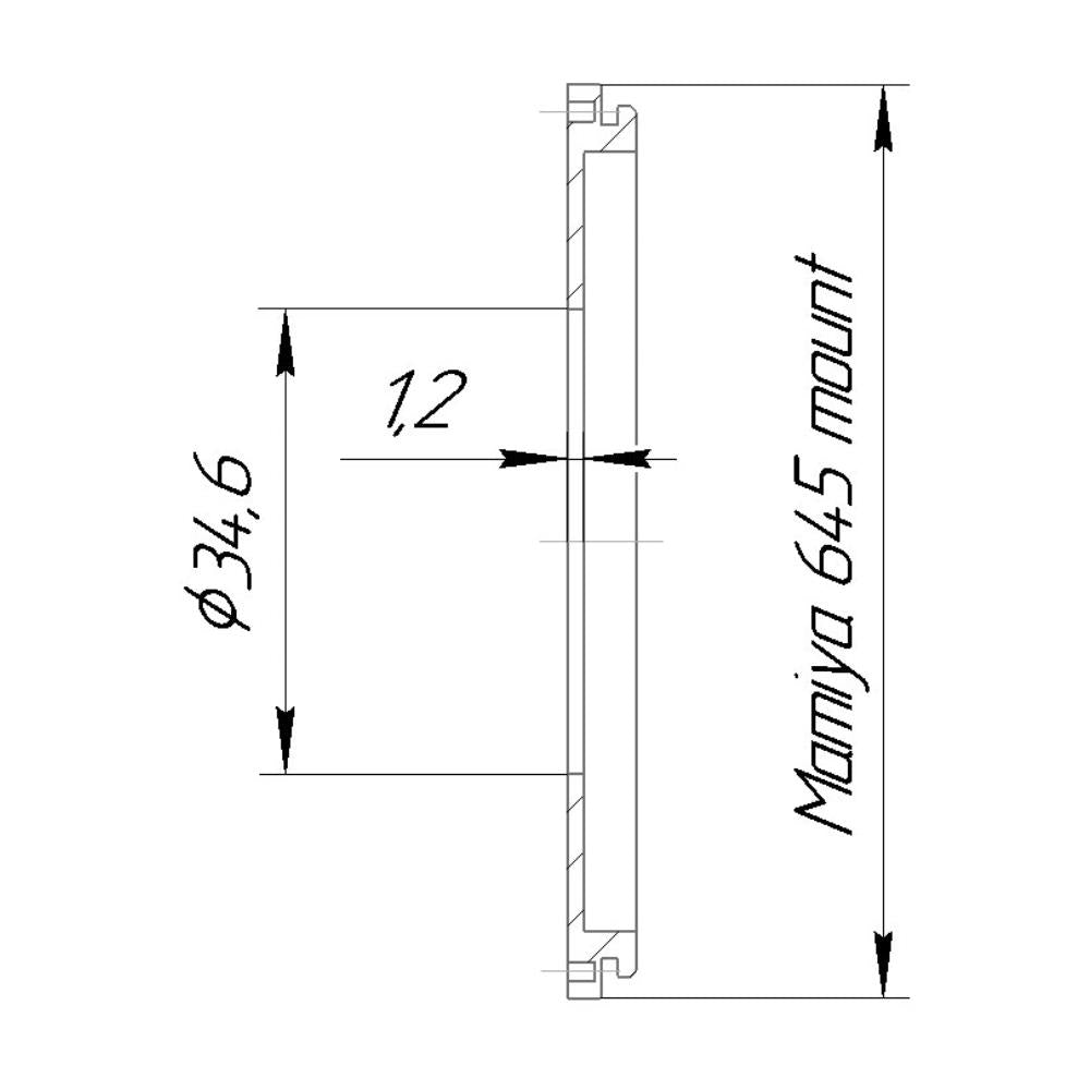 34.6mm bore to Mamiya 645 camera mount adapter for #0 shutters