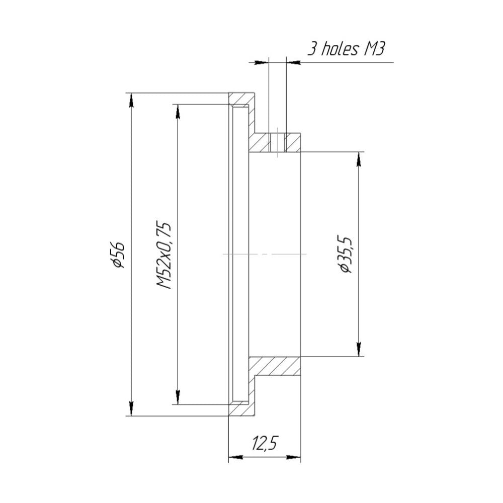 35.5mm clamp to M52x0.75 female thread adapter
