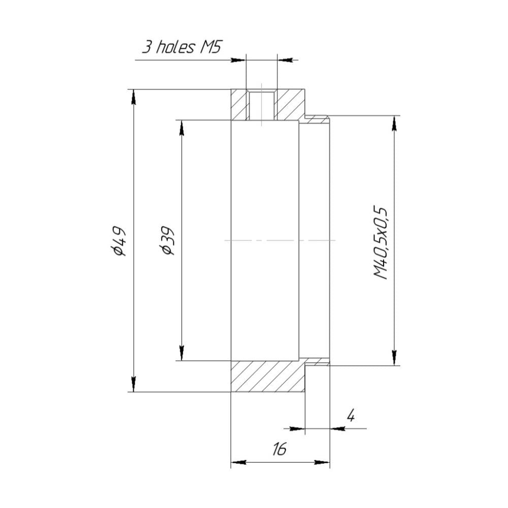 39mm clamp to M40.5x0.5 male thread adapter for Kowa 16-A