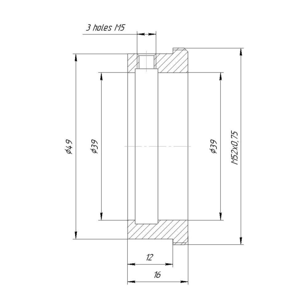 39mm clamp to M52x0.75 male thread adapter (for Kowa 16-A lenses)