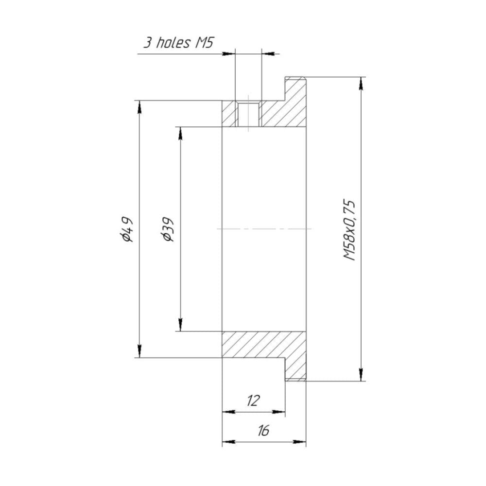 39mm clamp to M58x0.75 male thread adapter (for Kowa 16-A lenses)