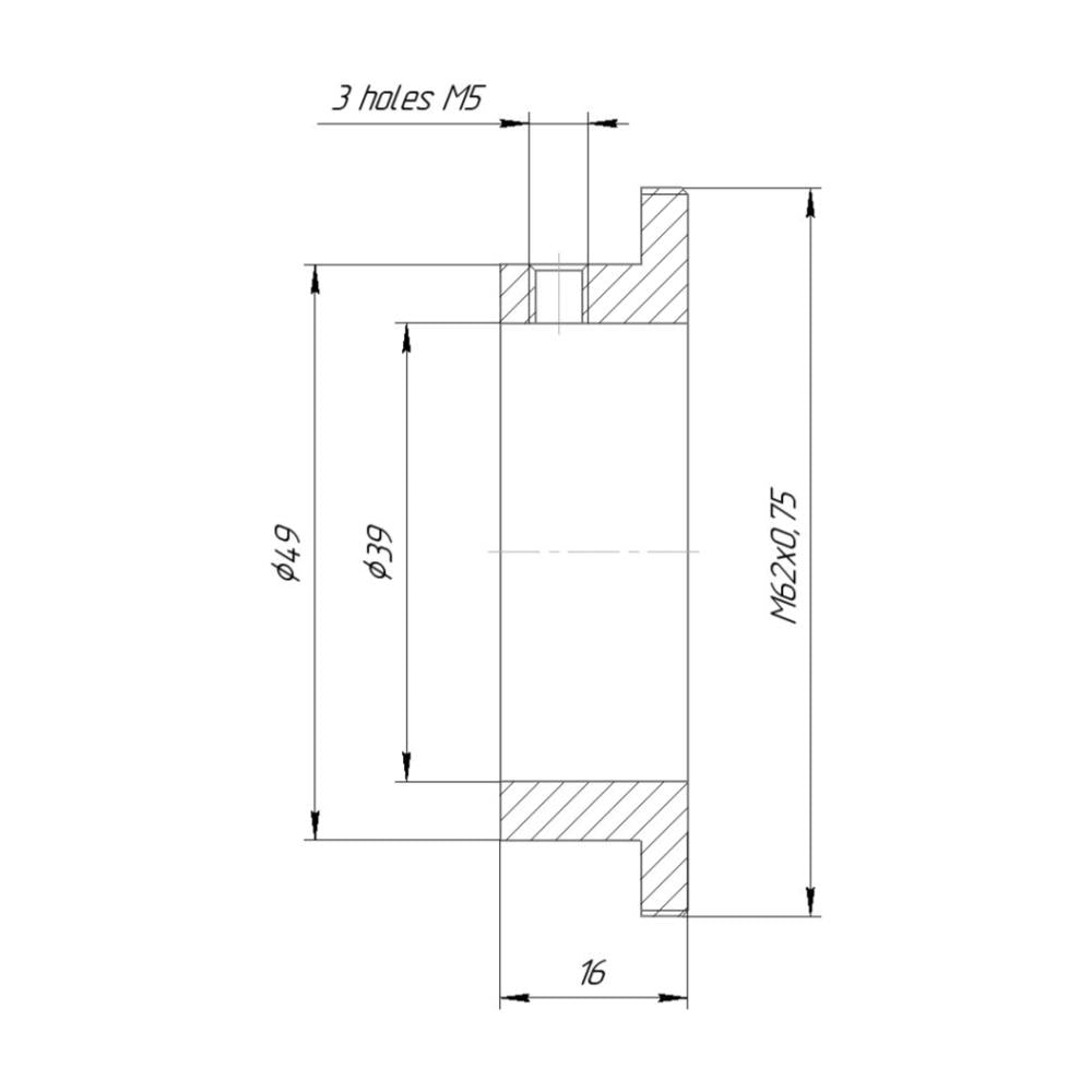 39mm clamp to M62x0.75 male thread adapter (for Kowa 16-A lenses)
