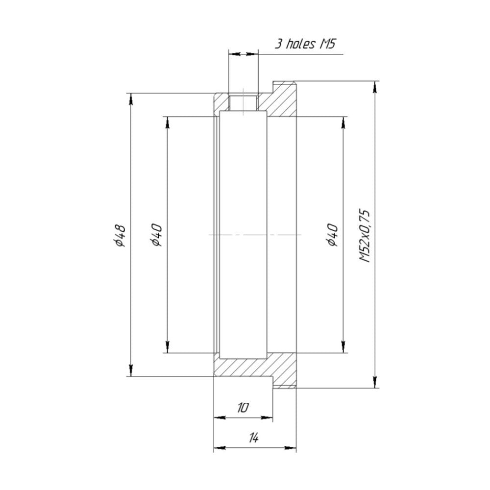 40mm clamp to M52x0.75 male thread adapter