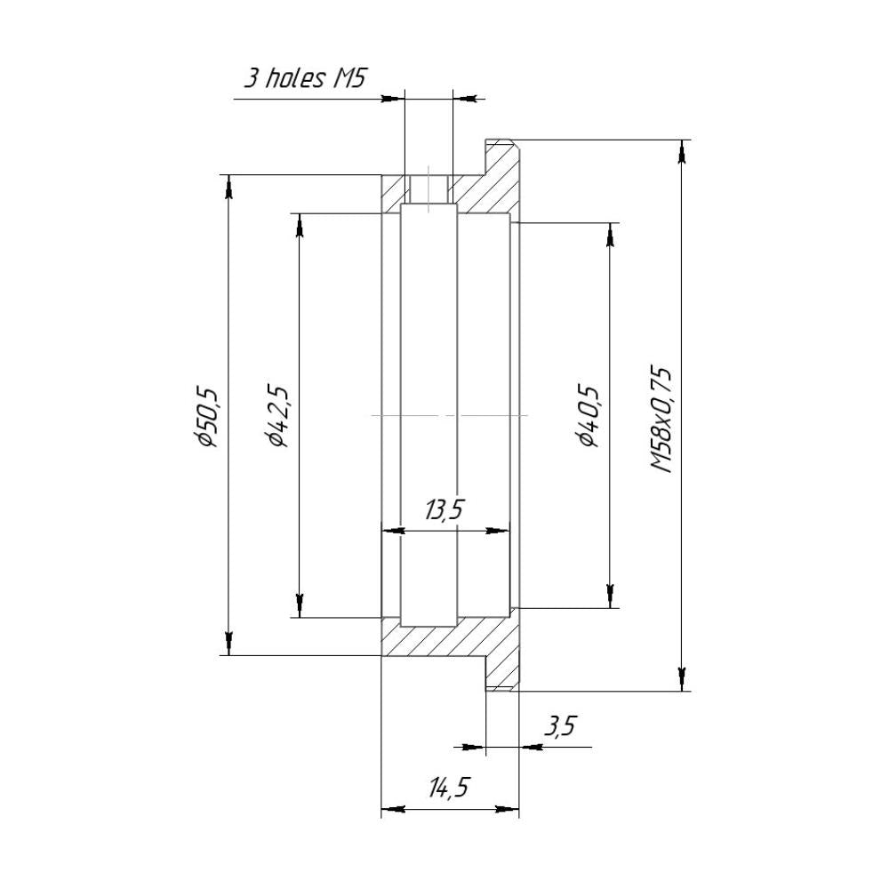 42.5mm clamp to M58x0.75 male thread adapter