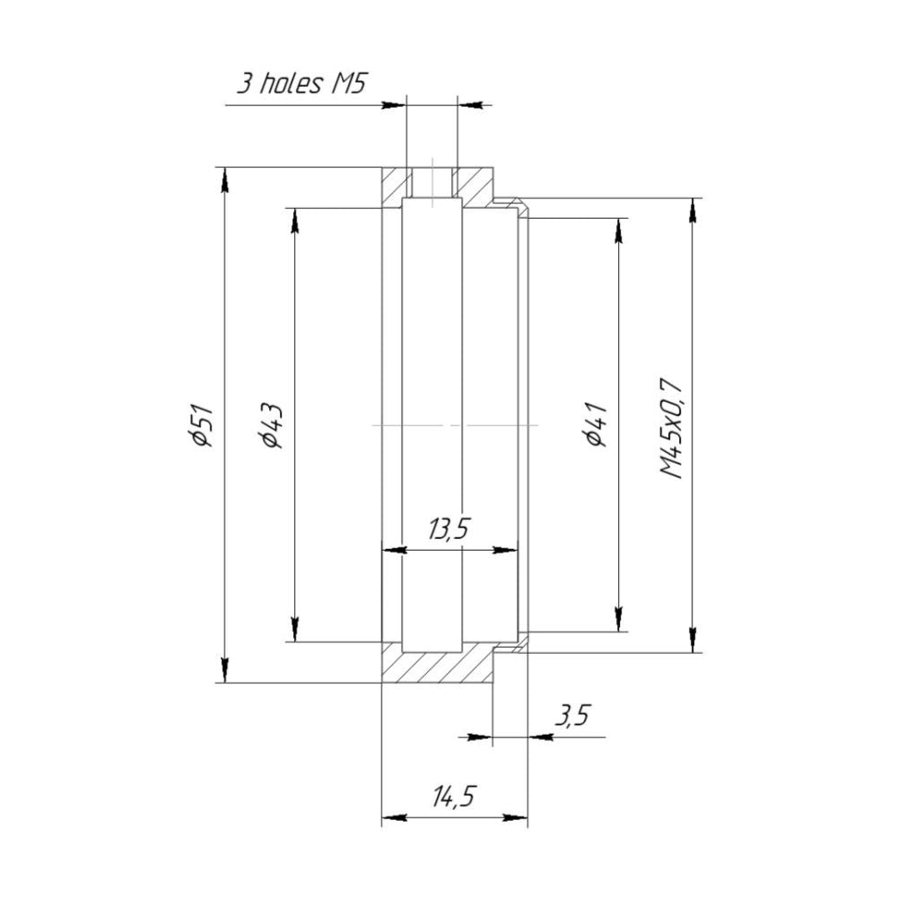 43mm clamp to M45x0.7 male thread adapter (for Kowa 16-D lenses)