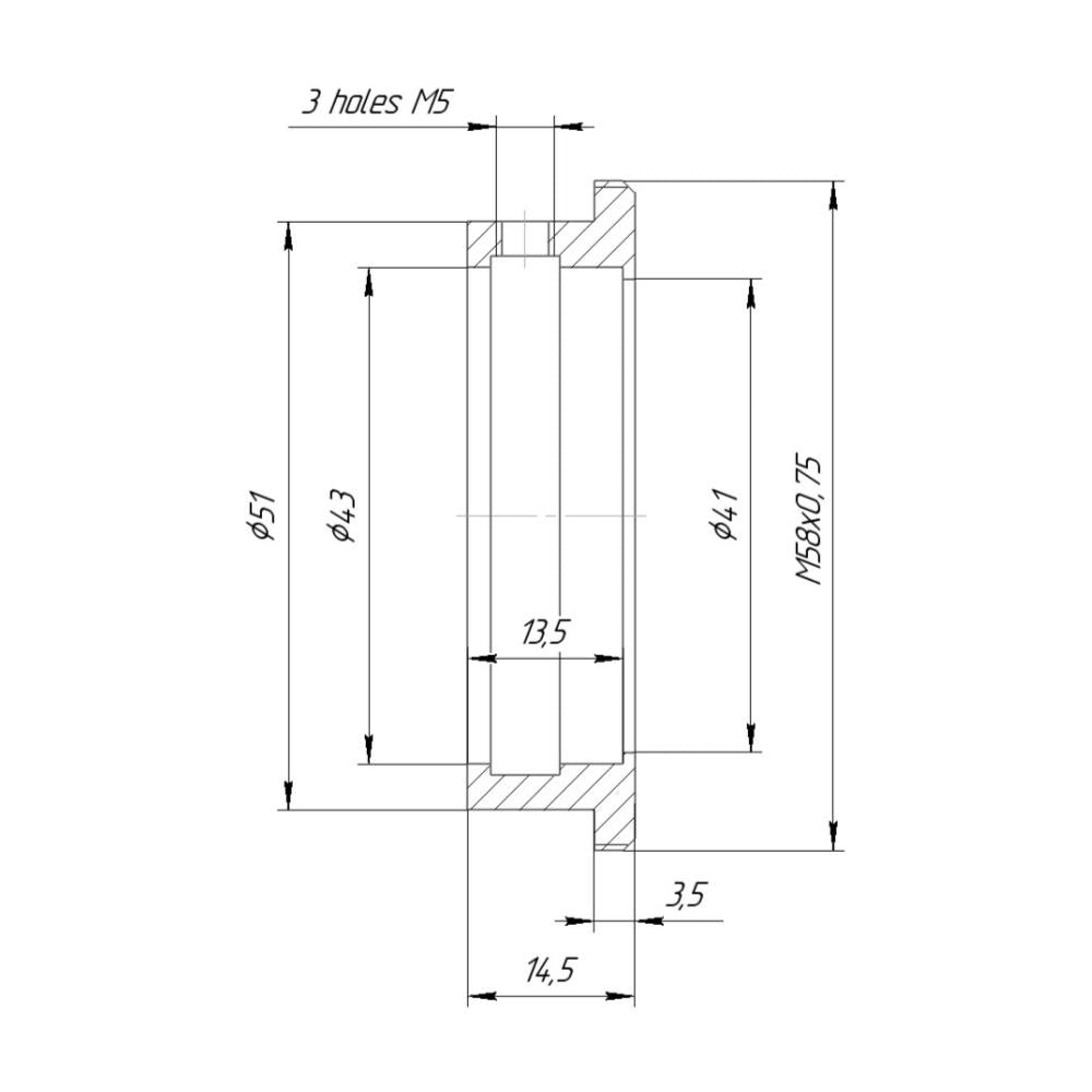 43mm clamp to M58x0.75 male thread adapter (for Kowa 16-D lenses)