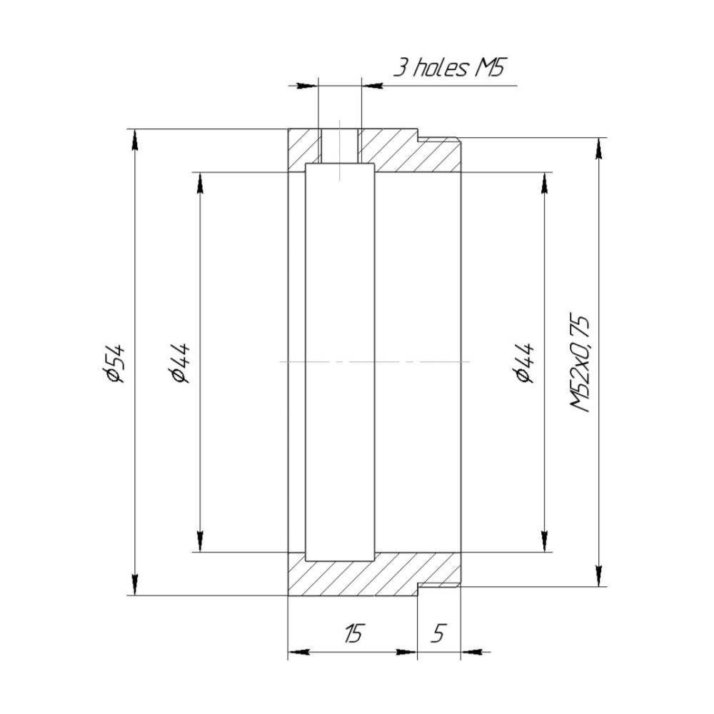 44mm clamp to M52x0.75 male thread adapter