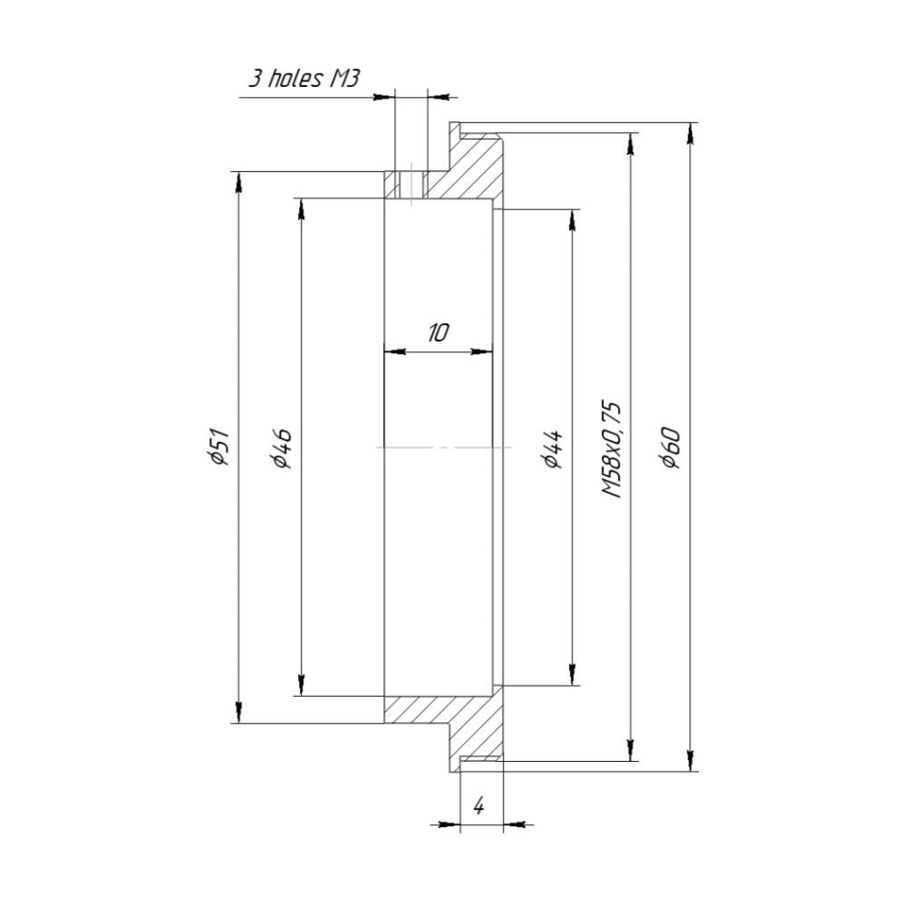 46mm clamp to M58x0.75 male thread adapter for Linos inspec.x lenses