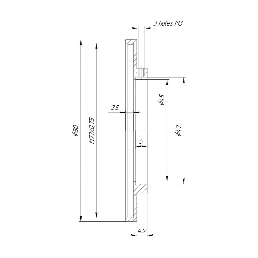 47mm clamp to M77x0.75 female thread adapter