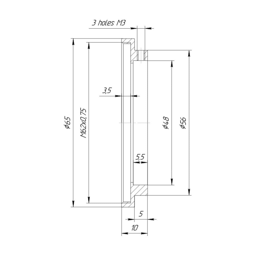 48mm clamp to M62x0.75 female thread adapter