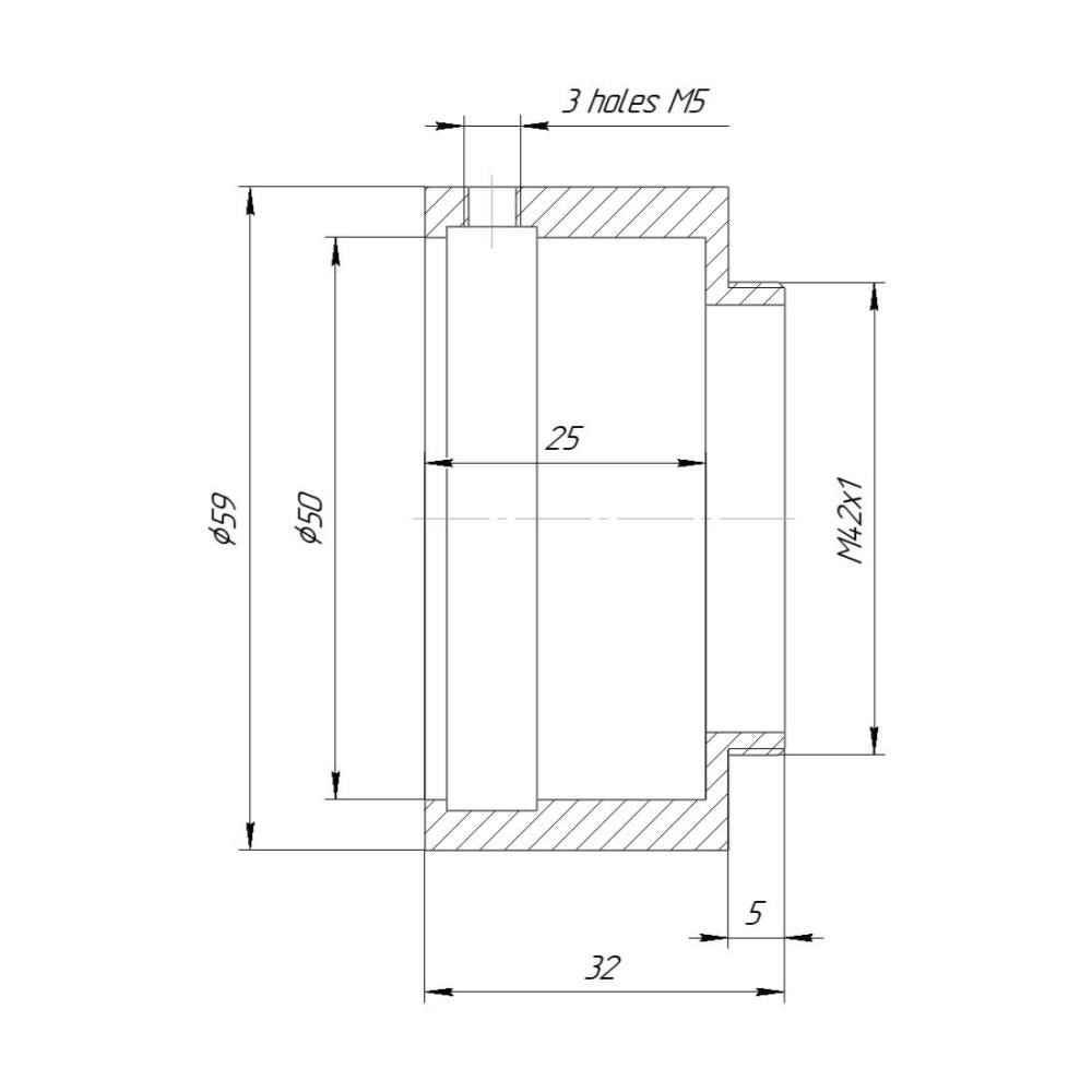 50mm clamp to M42x1 male thread adapter