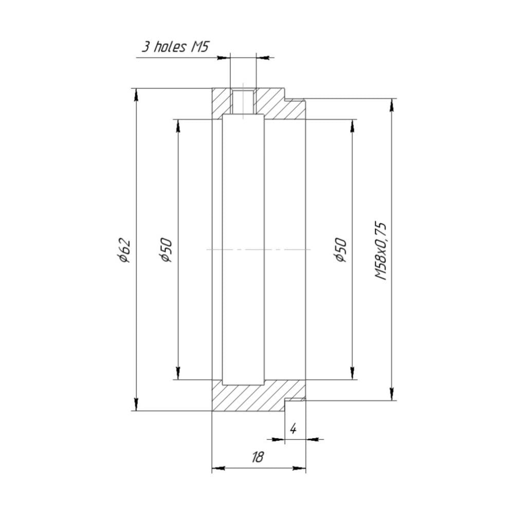 50mm clamp to M58x0.75 male thread adapter