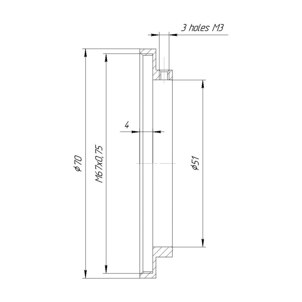 51mm clamp to M67x0.75 female thread adapter