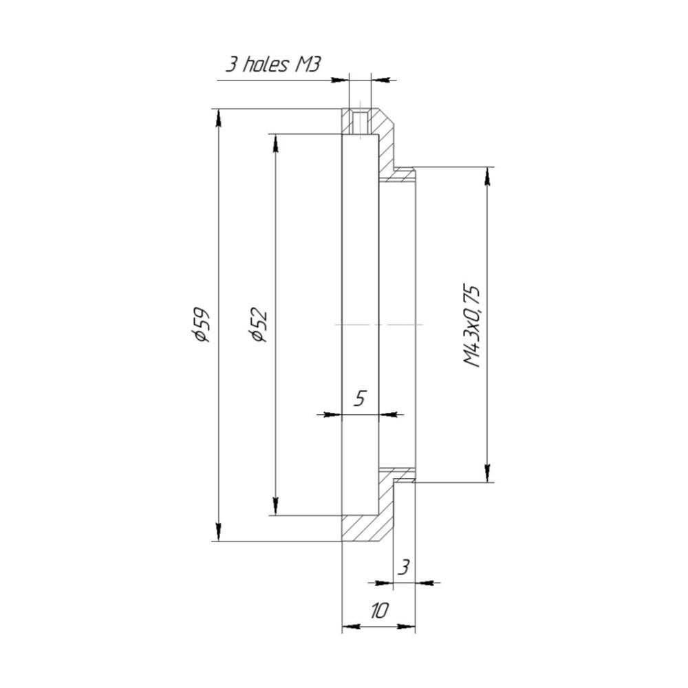 52mm clamp to M43x0.75 male thread adapter