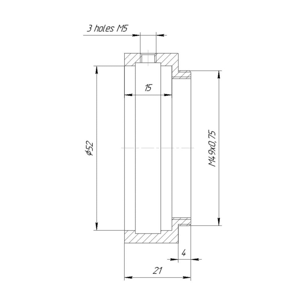 52mm clamp to M49x0.75 male thread adapter for Kowa Anamorphic 16-H lens
