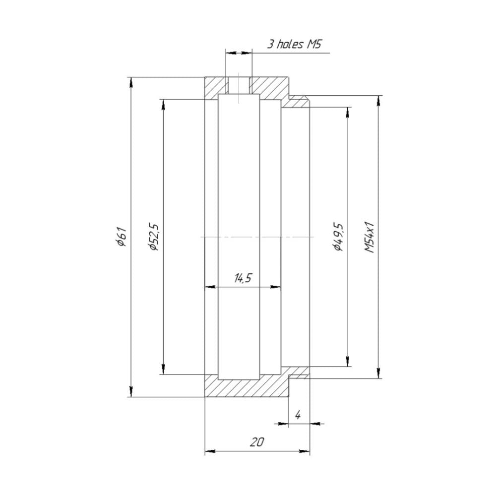 52.5mm clamp to M54x1 male thread adapter