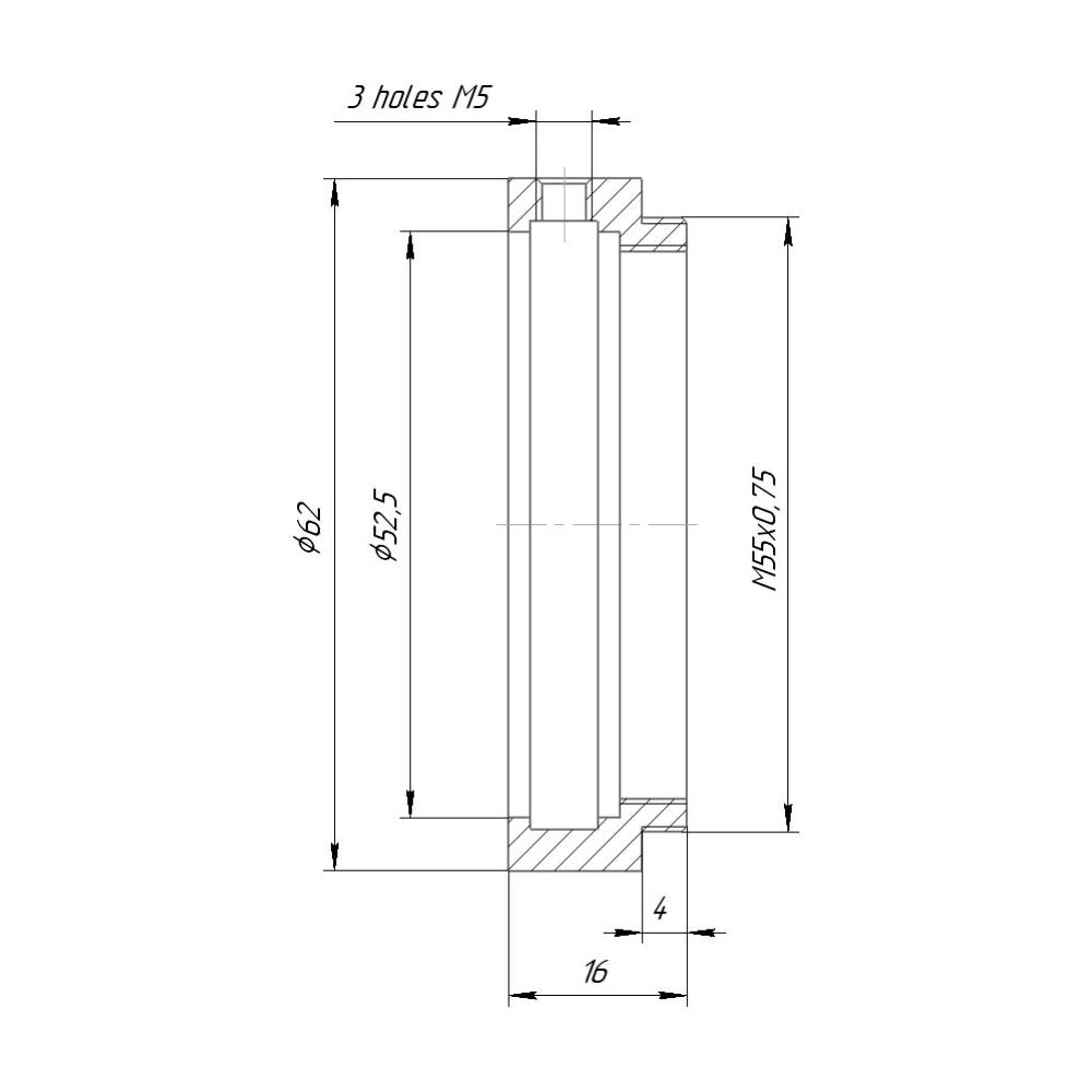 52.5mm clamp to M55x0.75 male thread adapter (for ISCO Ultrastar)
