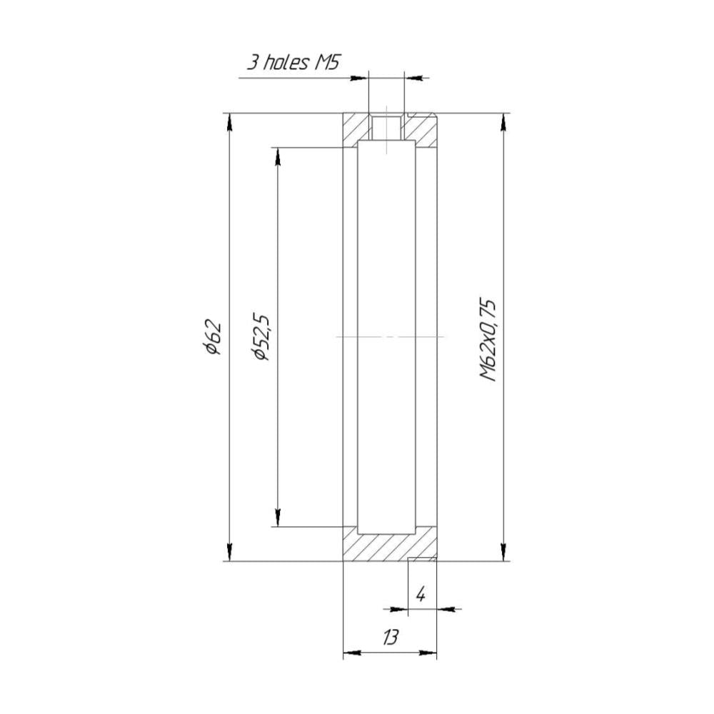 52.5mm clamp to M62x0.75 male thread adapter (for ISCO Ultrastar)