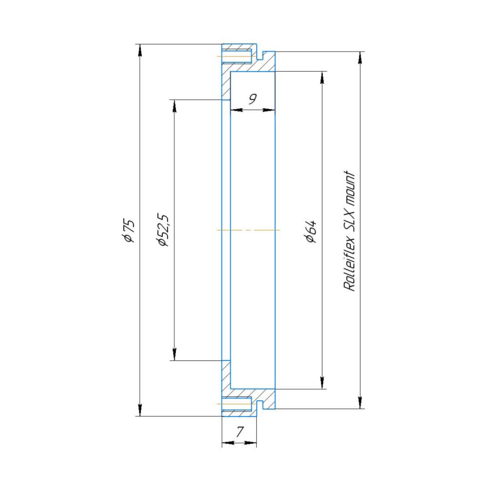 52.7mm bore to Rolleiflex SLX mount adapter for Compur #2 shutters