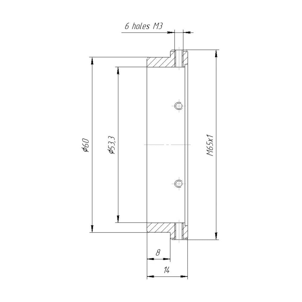 53.3mm clamp to M65x1 male thread adapter