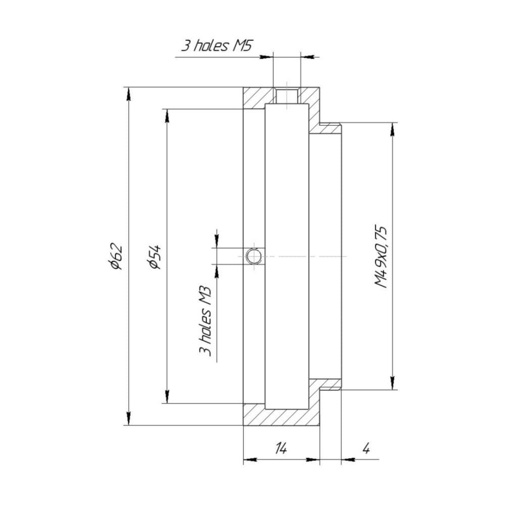 54mm clamp to M49x0.75 male thread adapter for Kowa Anamorphic 35 1.5x