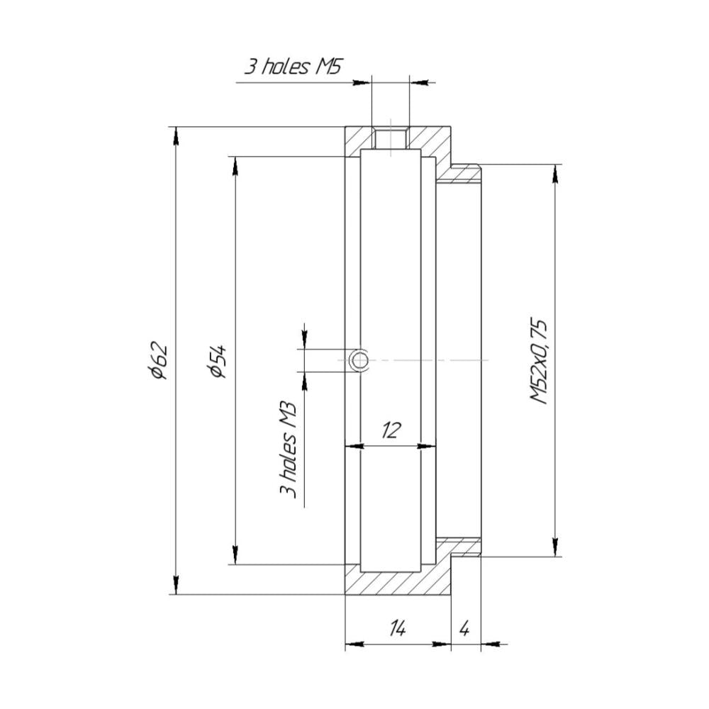 54mm clamp to M52x0.75 male thread adapter for Kowa Anamorphic 35 1.5x