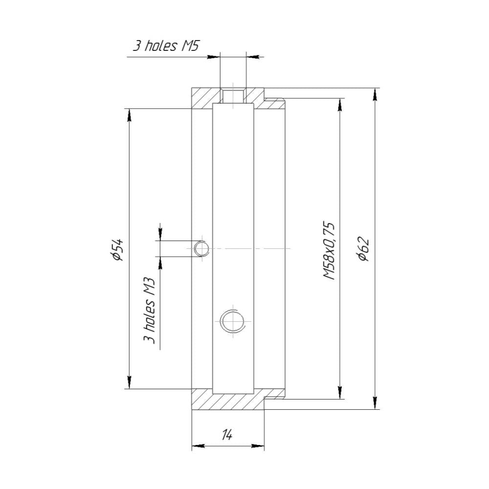 54mm clamp to M58x0.75 male thread adapter for Kowa Anamorphic 35 1.5x
