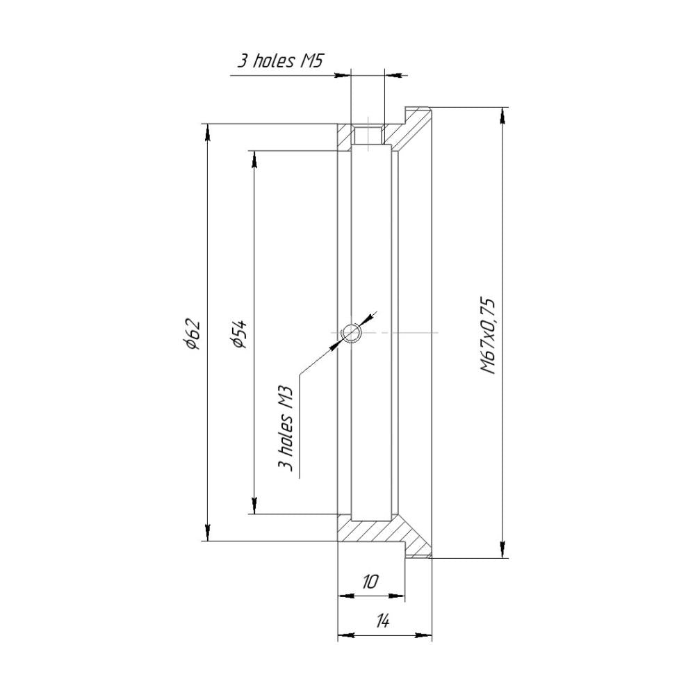 54mm clamp to M67x0.75 male thread adapter for Kowa Anamorphic 35 1.5x
