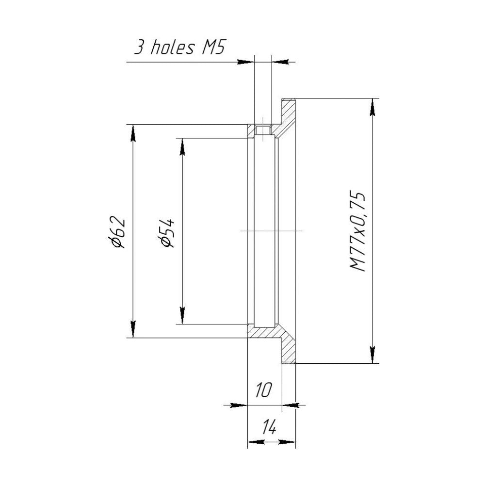 54mm clamp to M77x0.75 male thread adapter for Kowa Anamorphic 35 1.5x