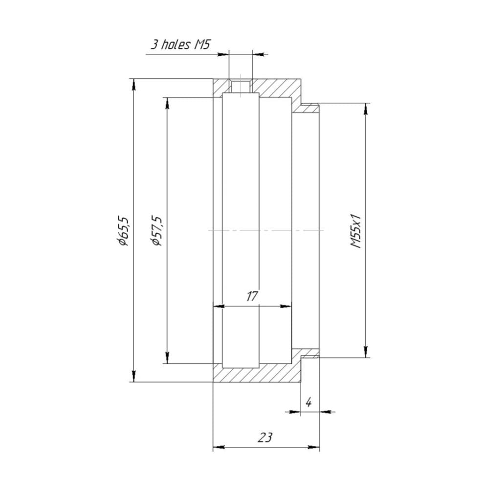 57.5mm clamp to M55x1 male thread adapter
