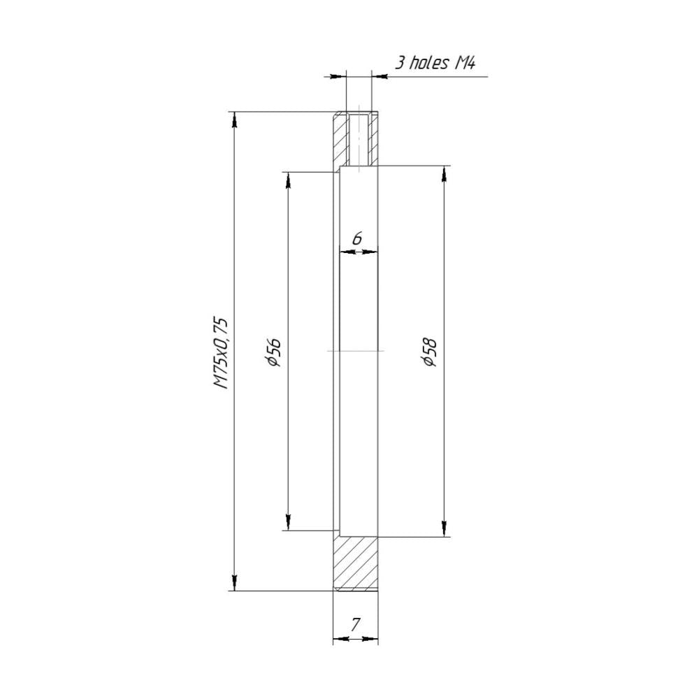 58mm clamp to M75x0.75 male thread adapter (for Rapido FVD-16A), short