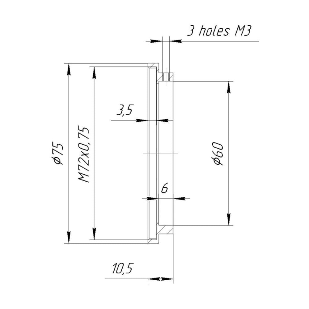 60mm clamp to M72x0.75 female thread for Kowa 16-D lens