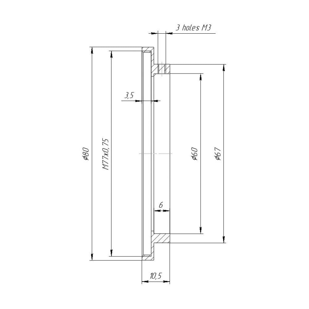 60mm clamp to M77x0.75 female thread for Kowa 16-D lens