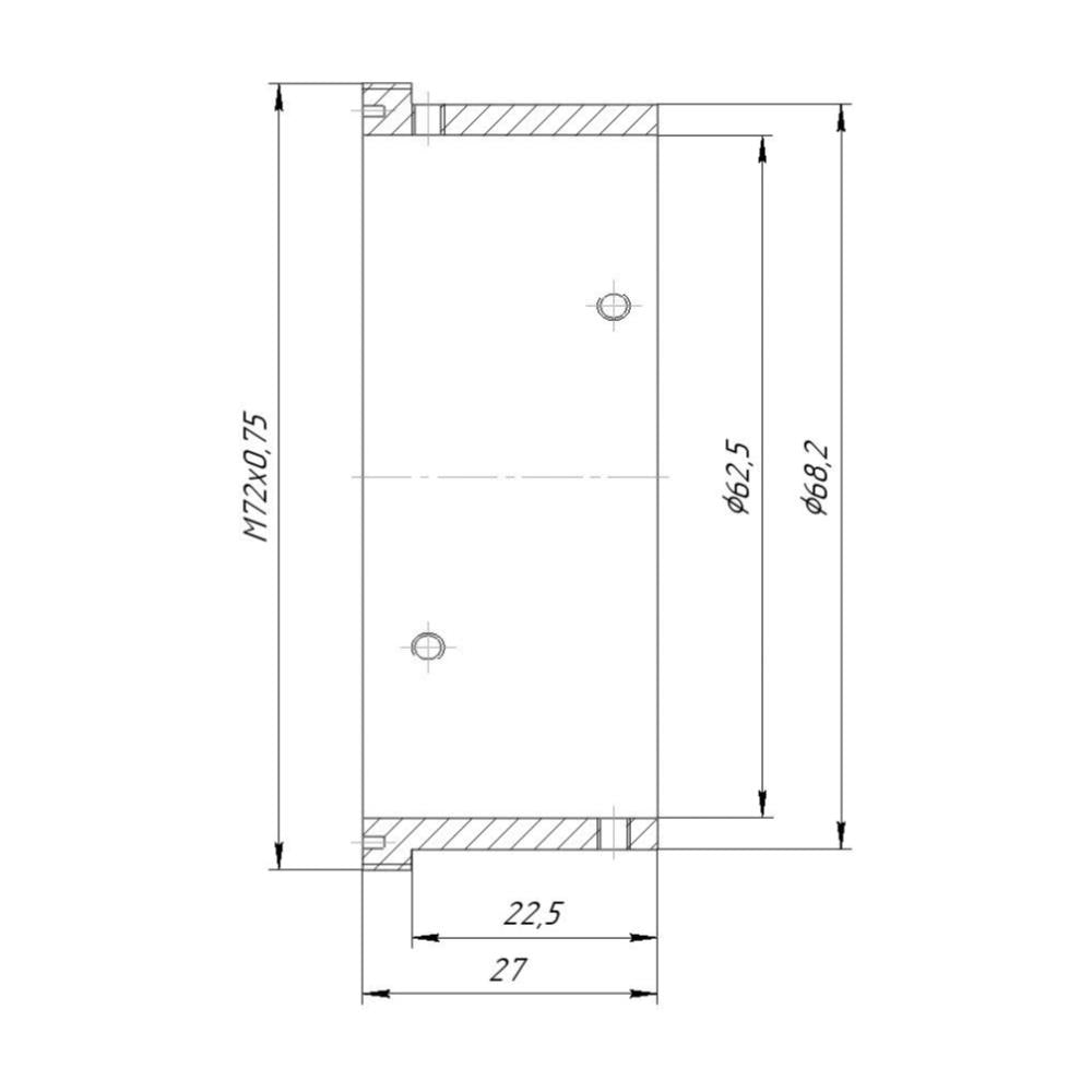 62.5mm clamp to M72x0.75 male thread adapter for Kalimar 8/500mm lens housing