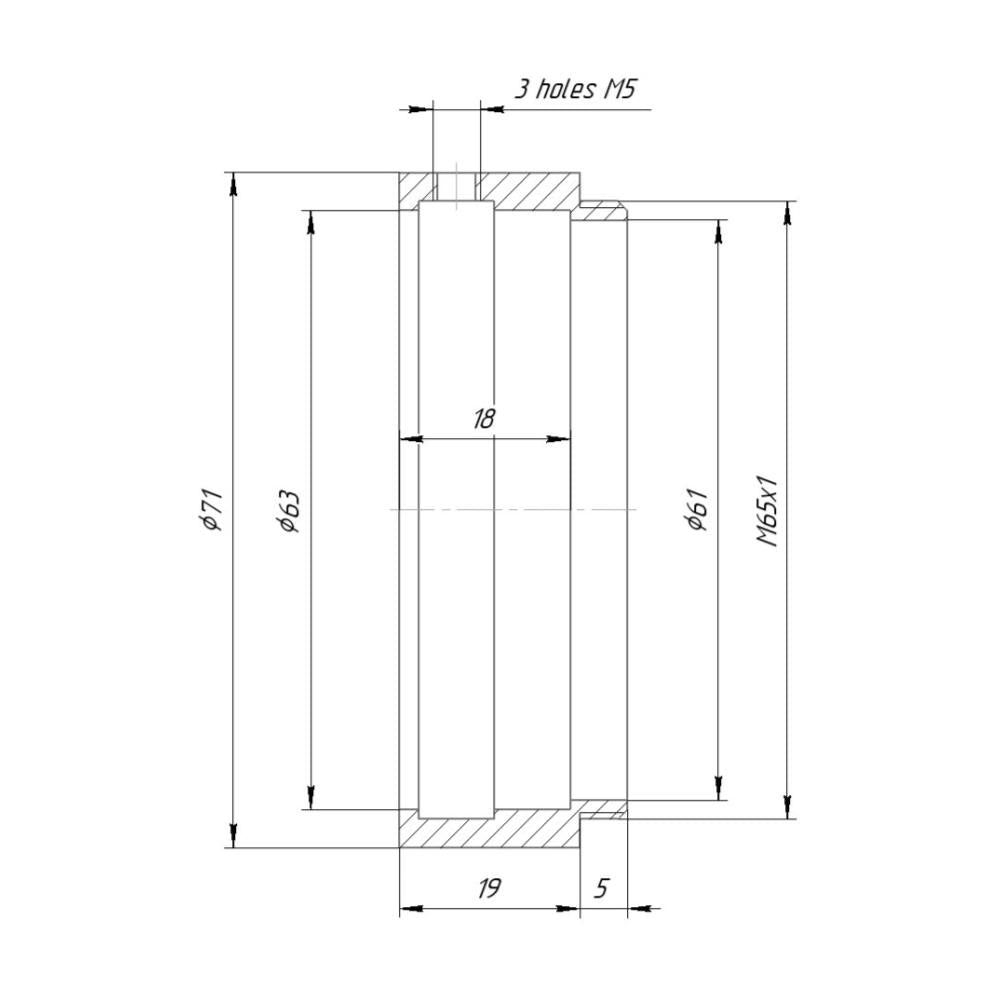 63mm clamp to M65x1 male thread adapter