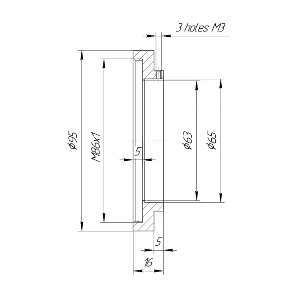 65mm clamp to M86x1 female thread adapter with 95mm outer diameter for OKC3-22-1