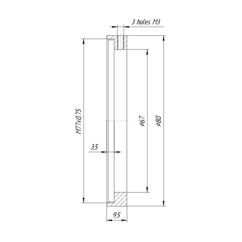 67mm clamp to M77x0.75 female thread adapter